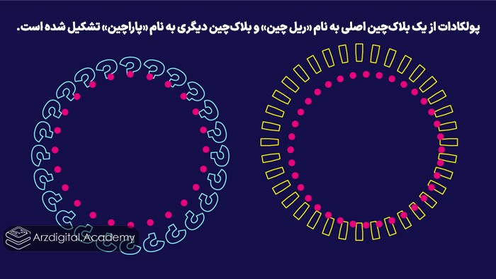 پولکادات از یک بلاک‌چین اصلی به نام «ریل چین» و بلاک‌چین دیگری به نام «پاراچین» تشکیل شده است.