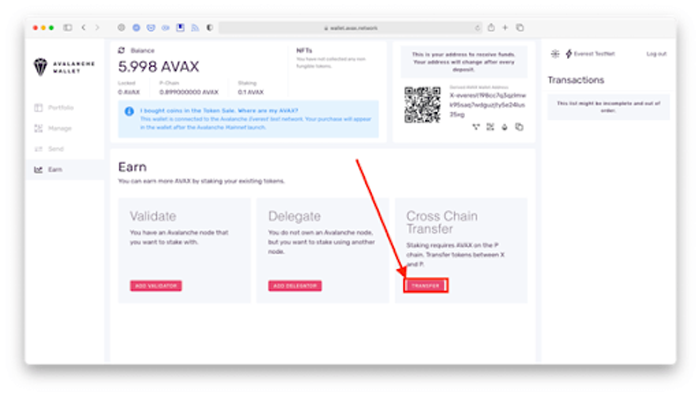      2. انتقال مبلغ مورد نیاز AVAX به کیف پول