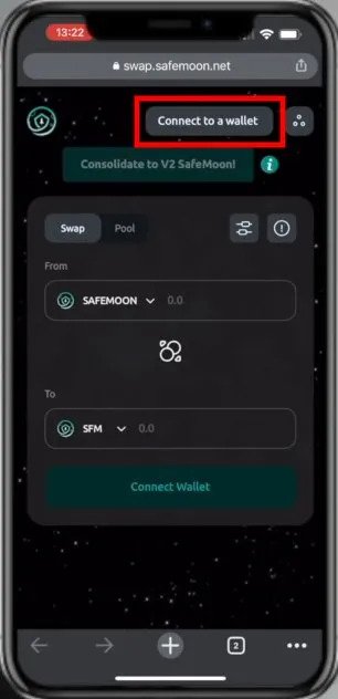 به آدرس swap.safemoon.net بروید و روی «Connect to a wallet» کلیک کنید.