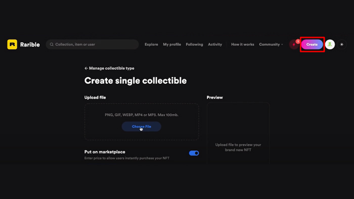 منیت NFT در Rarible - مرحله ۳